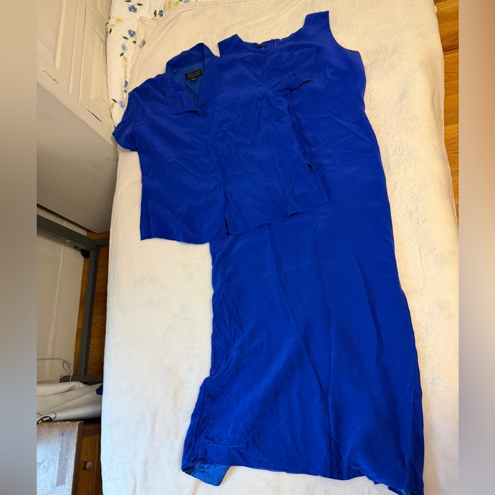 Spenser Jeremy silk two piece set size 16 cobalt blue dress and matching blouse